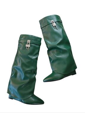 NEW Knee High Emerald Green Pointed-Toe Wide Slouch Boots Women's Size 9